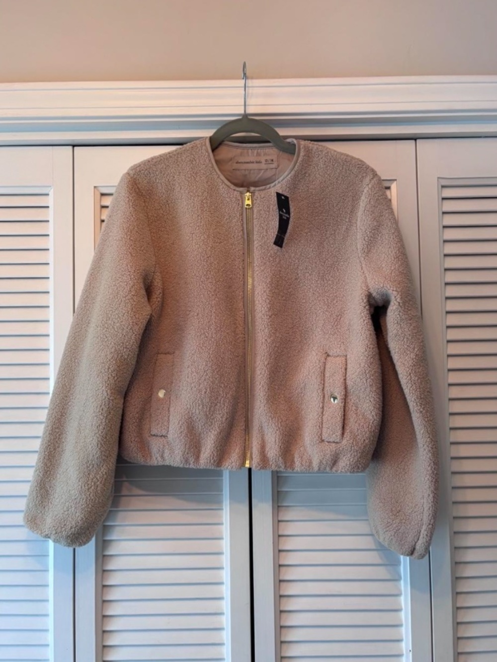 Abercrombie Collarless Sherpa Shirt Jacket Small Fleece Teddy Soft Zippet